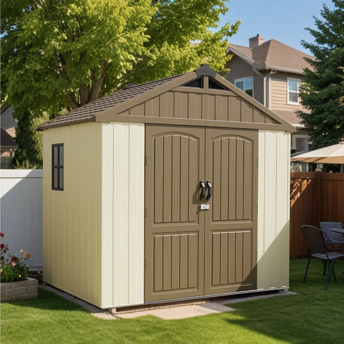 Patiowell 8x6 khaki shed closed
