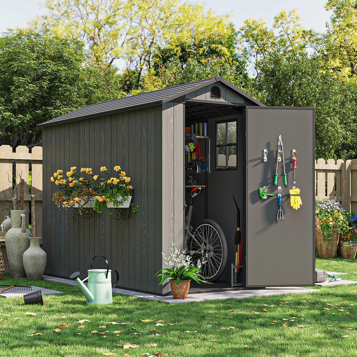 Patiowell 4x8 dark grey doors open