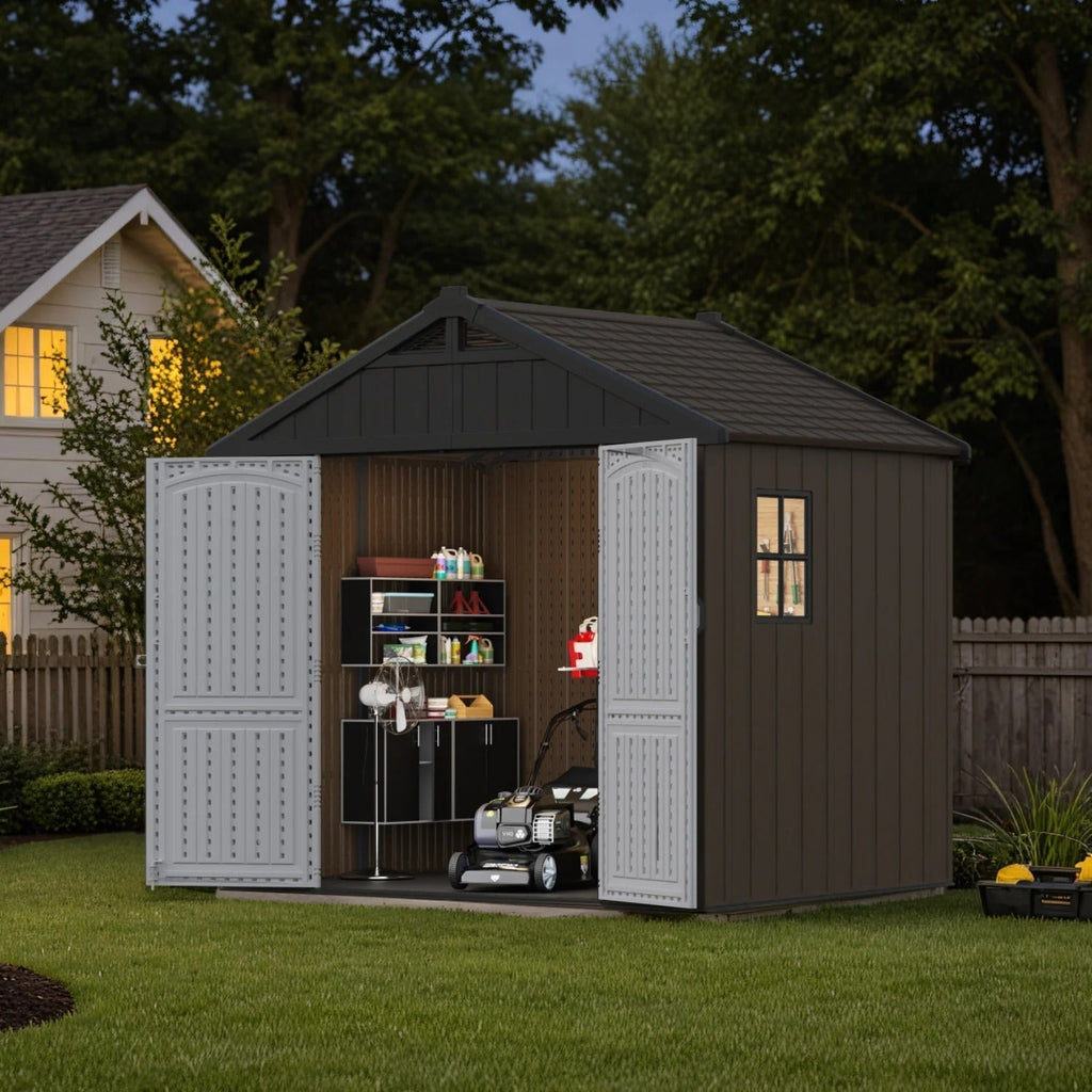 Patiowell 8x6 brown shed doors open